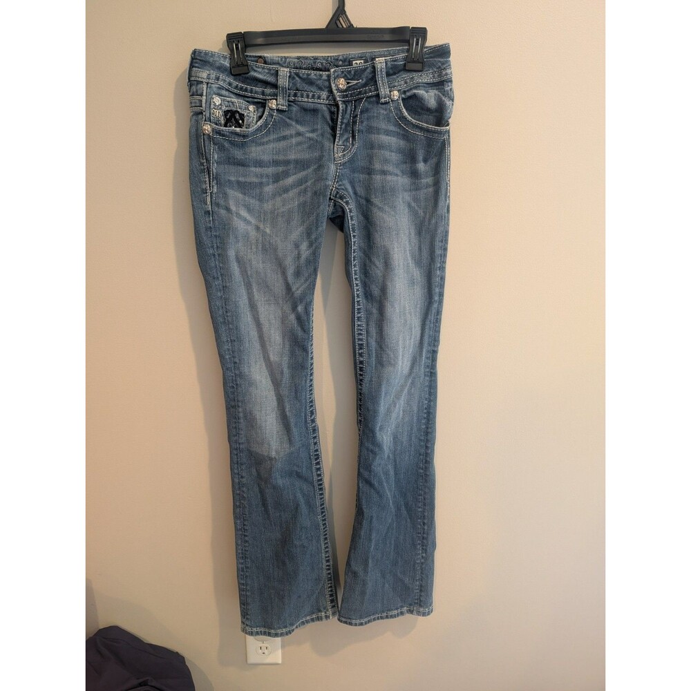 Miss Me Jeans Womens 28 Boot Cut Low Rise Distressed Fade Stretch 28x32.5